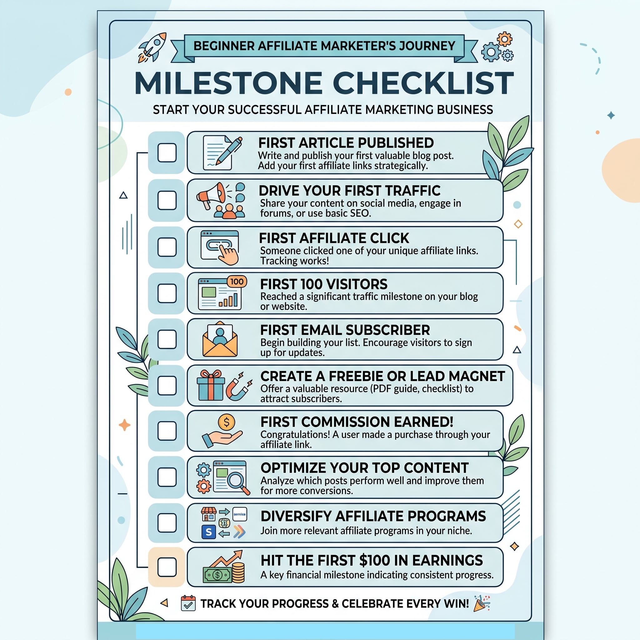 checklist infographic for affiliate marketing beginner